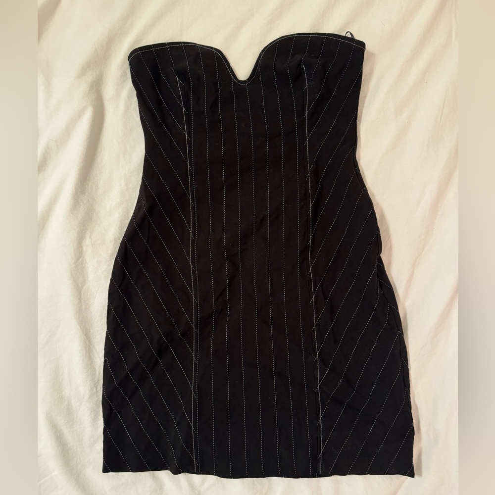 Zara Black Pinstriped Strapless Mini Dress | Y2K Inspired